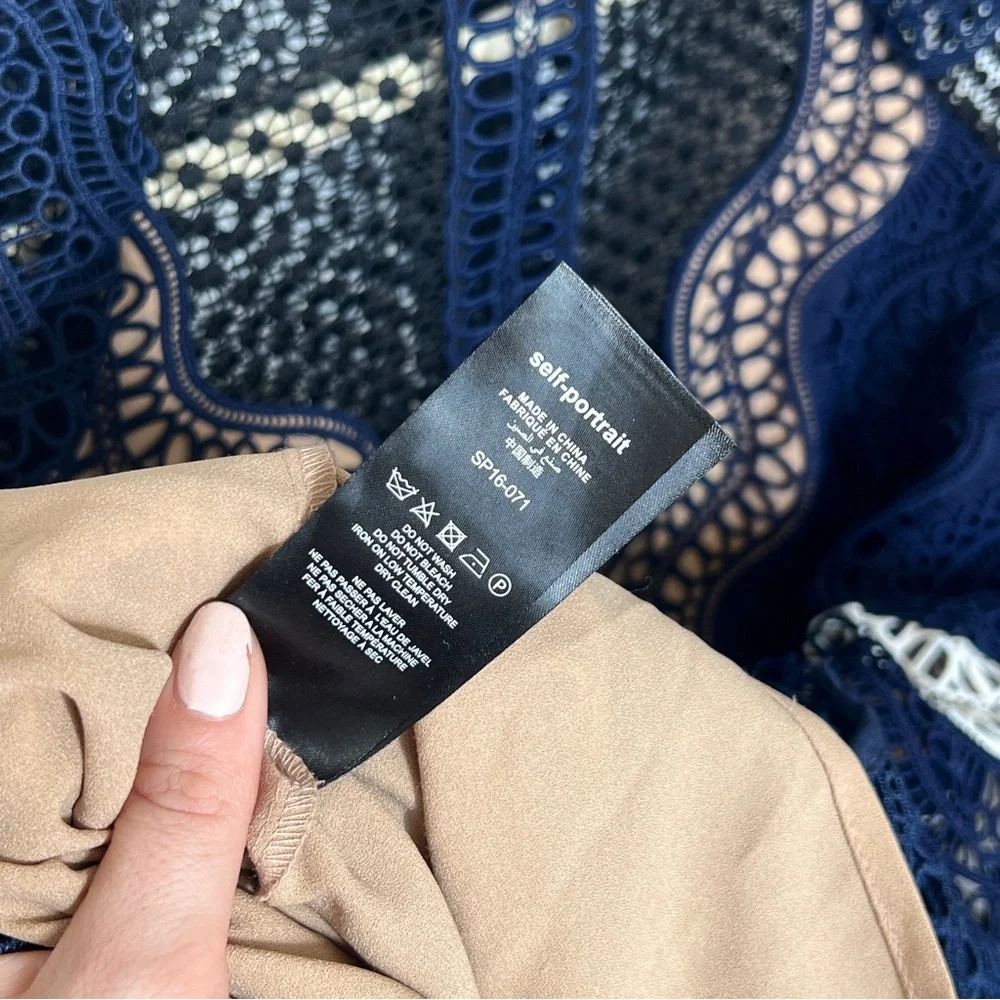 Self-Portrait Wave Guipure Mini Dress Navy US Size 4 - Picture 8 of 10